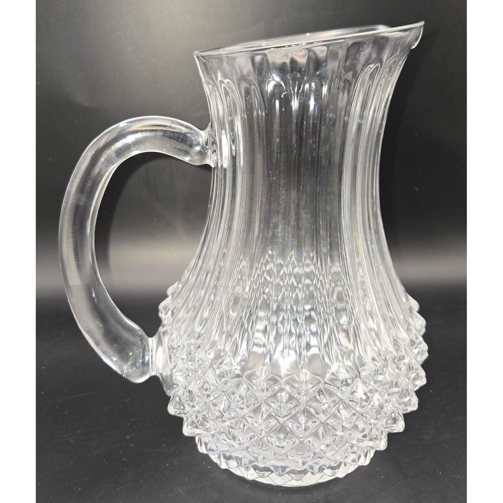 Vintage Crystal Pitcher  Diamond Pattern Clear Hand Made 24% Lead Crystal...